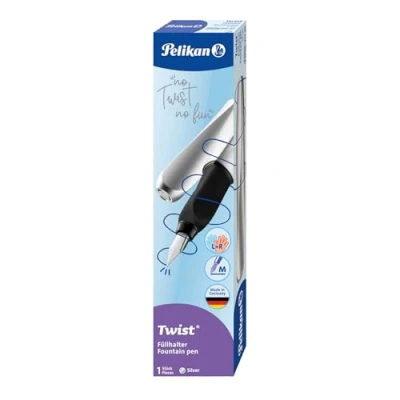 Obrázek Pelikan 947101 plnicí pero Twist ve skládací krabičce, univerzální pro praváky i leváky, M, stříbrné