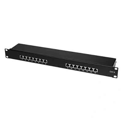 Obrázek LogiLink Professional EconLine Cat.6 (250 MHz) patch panel rozdělovací pole, 19&quot;, STP (stíněný) 16 portů (RJ45), NP0057, černý