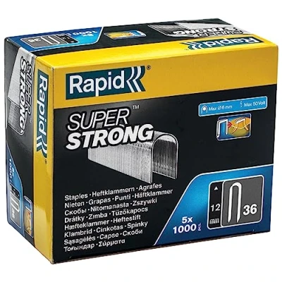 Obrázek Rapid Svorky typu 36, 12 mm svorky, super tvrdá, 5 x 1 000 ks. Velké balení, s kulatým hřbetem pro kabely až 6
