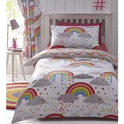 Obrázek Kids Club Wende Bettwäsche, Wolken und Regenbögen, Baumwollmischung, weiß, Einzelbett