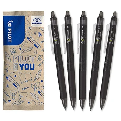Obrázek Pilot 5dílná sada Frixion Point Clicker kuličkové pero 0,5 mm s mazatelným termosenzitivním inkoustem 5 x černé jemnou špičkou doplňovací kouzelná tužka, 1 kus (balení