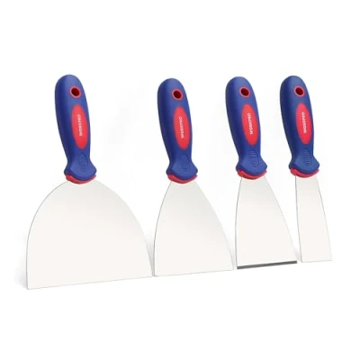Obrázek WORKPRO Profesionální malířská špachtle sada z nerezové oceli s plastovou rukojetí malířský nástroj Profi Putty Knife 38 mm 75 100 150 4dílná vč. 1 x stabilní dorazem &amp; 3x flexibilní
