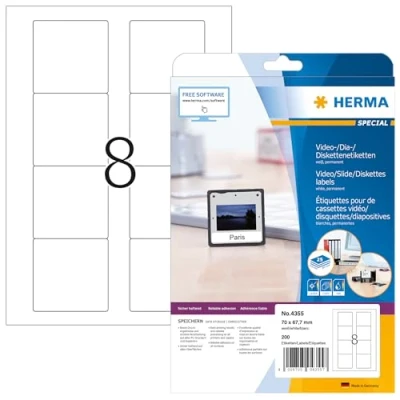 Obrázek HERMA 4355 diskety etikety 3,5 palce, 25 listů, 70 x 67,7 mm, 8 na arch A4, 200 kusů, samolepicí, potištěné, matné, prázdný papír ZIP Disk lepicí samolepky, bílé