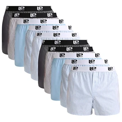 Obrázek Lower East American boxerky pánské 10 ks ze 100% bavlny spodní prádlo spodky pro muže, bavlněné boxerky, světle modrá / šedá.