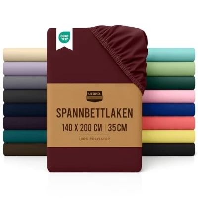 Obrázek Utopia Bedding napínací prostěradlo 140 x 200 cm burgundská červená kartáčované polyesterové z mikrovlákna 35 hloubka tašky