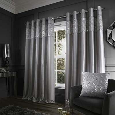 Obrázek Catherine Lansfield Glitzy 1 Paar Vorhänge, Synthetisch, Grey, 66x72 Inch