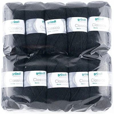 Obrázek Gründl Classico vlna (Öko Tex ® certifikovaná pletací příze z 50 % střižní vlny (Merino) a polyakryl, g/120 m, tloušťka jehlic: 3,5 4,5, 10 klubko á g), černá
