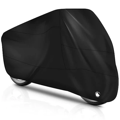 Obrázek Brencco krycí plachta na motocykl, vodotěsná a UV odolná pro venkovní použití, kryt motocyklu z polyesteru 210D, 245 * 105 125 cm, černá, Černý