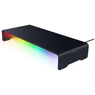 Obrázek Razer stojan na monitor Chroma hliníkový se 4násobným rozbočovačem USB C s RGB (50 cm x 21 7,85 cm, robustní konstrukce, nosnost 20 kg, ergonomická výška) černý