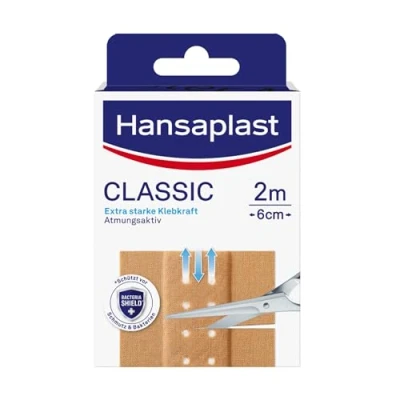 Obrázek Hansaplast Klasická náplast (2 m x 6 cm), na rány s extra silnou přilnavostí a Bacteria Shield, pružný prodyšný obvaz