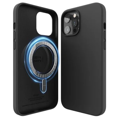 Obrázek elago Magnetické silikonové pouzdro, kompatibilní s iPhone 12 Pro Max (6,7 palců), příslušenstvím MagSafe, zabudované magnety, tekutý silikon, pouzdro na mobil (černé)
