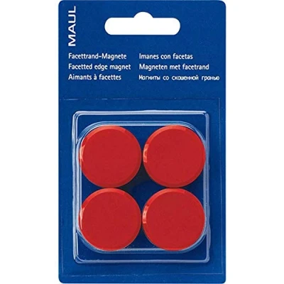 Obrázek MAUL magnety Facetterand (4 kusy) MAULpro Ø 29 mm Mini z plastu silné na bílou tabuli a magnetickou ideální pro kancelář, domácí kancelář dílnu červené