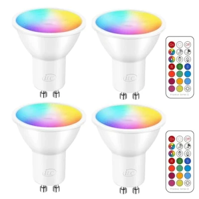 Obrázek iLC LED GU10 měnící barvu lampa, bodová žárovka reflektorová žárovka, 5 W stmívatelná teplá bílá (2700 K) RGB 40W halogenové žárovky, (4 kusy)