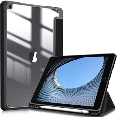 Obrázek Fintie Hybrid Hülle für 10.2 Zoll iPad 9. Generation 2021/8. Gen 2020/7. 2019 mit Stifthalter Stoßfeste Schutzhülle transparenter Hartschale auf der Rückseite, Schwarz
