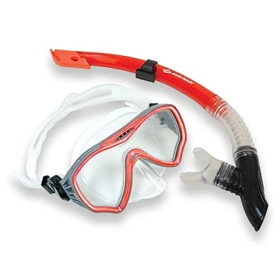 Obrázek Schildkröt® Potápěčská sada Fiji, šnorchlovací s vodotěsnou potápěčskou maskou z bezpečnostního skla, šnorchl držákem Easy Clip, ochrana proti stříkající vodě a vyfukování ventilem, pro plavání