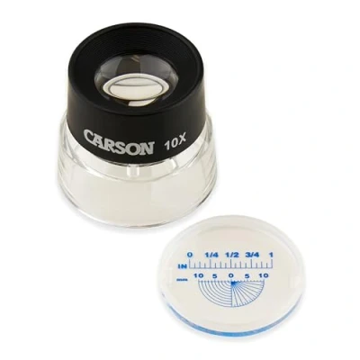 Obrázek Carson LumiLoupe 10x stojací lupa se stupnicí a čárovou deskou, ideální pro prohlížení mincí, známek, fotografií, miniatur, diapozitivů, elektroniky (LL 20)