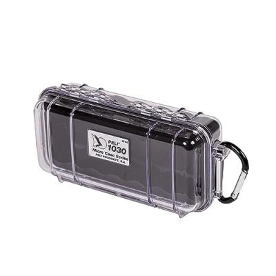 Obrázek Peli 1030 malý Micro Case pro bezpečnou přepravu citlivých zařízení, kufr, IP67 vodotěsný a prachotěsný, objem 0,6 l, průhledná/černá gumová vložka