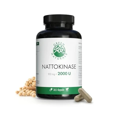 Obrázek Nattokináza 20 000 FU/g 100 mg v jedné kapsli 365 kapslí fermentovaný extrakt ze sójových bobů bez genetického inženýrství zásoba 1 rok Green Naturals®