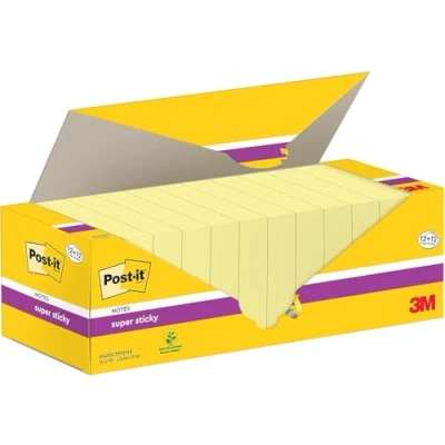 Obrázek Post it Poznámkové bločky se super samolepkami, výhodné balení s 24 bloky, 90 listů na blok, 76 mm x mm, barva: Žlutá extra silně lepicí poznámkový blok pro poznámky, seznamy úkolů a připomenutí,