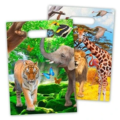 Obrázek Folat 62004 Gift Bags 8 Pieces Safari Party dárkové sáčky, zvířecí potisk, vícebarevné, kusů (1 balení)