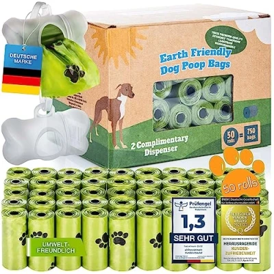 Obrázek all Pets United® BI0 sáček na psí exkrementy s dávkovačem kompostovatelné sáčky výkaly pro psy sáčků 100% biologicky odbouratelné lněným držákem (120
