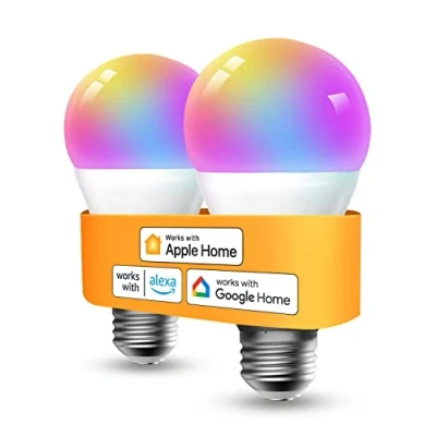 Obrázek Refoss Smart WLAN žárovka E27 podporuje HomeKit, inteligentní Alexa lampa vícebarevná stmívatelná LED se Siri, Alexa, Google Assitant, 9 W 2700 K 6500 teplá bílá, studená 2 kusy