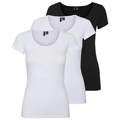 Obrázek VERO MODA Dámské tričko Vmmaxi My Ss Soft U Neck Noos, bílá/černá (2 x Bright White/ 1 Black)