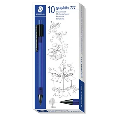 Obrázek STAEDTLER 777 05 3 Tisková verze: grafitová náplň s tuhou B, průměr tuhy 0,5 mm, barva násadky: modrá, 10 kusů v kartonovém pouzdře