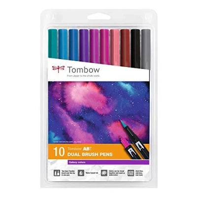 Obrázek Tombow ABT Dual Brush Pera, 10dílná sada Galaxy Colors, tužka se dvěma hroty, perfektní pro ruční psaní a Bullet Journal, roztíratelné vodou [ABT 10C 3]