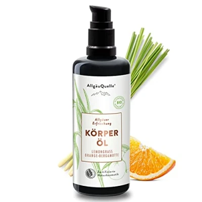 Obrázek AllgäuQuelle® BIO tělový olej Allgäuer osvěžení se 100% čistými přírodními éterickými oleji z citrónové trávy, pomeranče, bergamotu pečující sezamem, jojobou, avokádem a bambuí, 100 ml