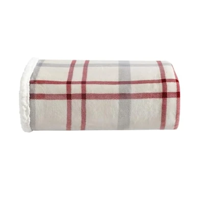 Obrázek Eddie Bauer Überwurf Decke Wende Bettwäsche, Sherpa Fleece, Heimdekoration für alle Jahreszeiten, Polyester, New Castle Red/Grey/Ivory, Throw