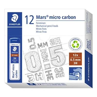 Obrázek STAEDTLER 250 05 3H Mars Micro Feinminen, Minendurchmesser 0.5 mm, 3H, 12 Stück, graphitgrau