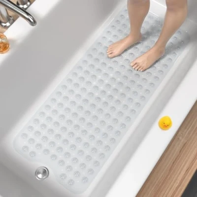 Obrázek HITSLAM rohož do vany protiskluzová, 101 x 40 cm extra dlouhá protiskluzová vany, sprchová bez BPA, odolná proti plísním &amp; lze prát v pračce koupelnová rohožka, průhledná