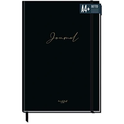 Obrázek paper&amp;you® Bullet Journal dotted A4+ s gumičkou &quot;Black Edition&quot; 156 stran, poznámkový blok tečkovaný, skicák, deník udržitelný a šetrný k klimatu