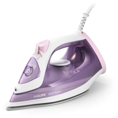 Obrázek Philips 3000 Series napařovací žehlička 2000 W, stálý výstup páry 30 g/min., parní ráz 140 g, keramická žehlicí plocha, vertikální napařování, fialová/bílá (DST3010/30)