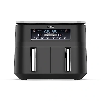 Obrázek Ninja Foodi Dual Zone digitální horkovzdušná fritéza, 7,6l 2 přihrádky, nepřilnavý povrch, koše vhodné do myčky, 6 v 1, 46 porcí, černá AF300EU
