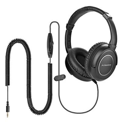 Obrázek Avantree HF039 Over Ear TV sluchátka s dlouhým kabelem (16,4 stop / 5M), HiFi Stereo Headset pro televizi, náušníky, 3,5 mm audio výstup, se spirálovým a integrovanou regulací hlasitosti