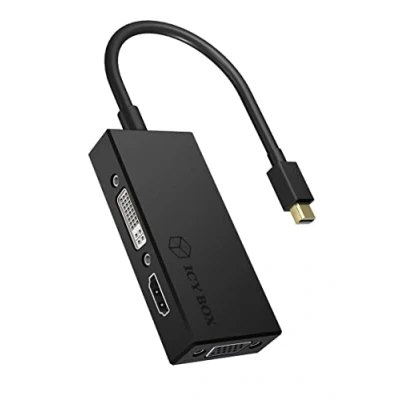 Obrázek ICY BOX IB AC1032 3 in 1 adaptér Mini DisplayPort (konektor) na HDMI (4K Ultra HD), DVI D nebo VGA (Full HD) černý