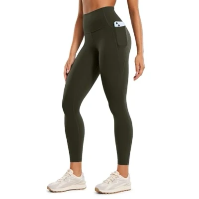 Obrázek CRZ YOGA Butterluxe dámské sportovní legíny s vysokým pasem, neprůhledné, měkké kalhoty na jógu, do tělocvičny, cvičení, kapsami 64/71 cm, Olivová zelená