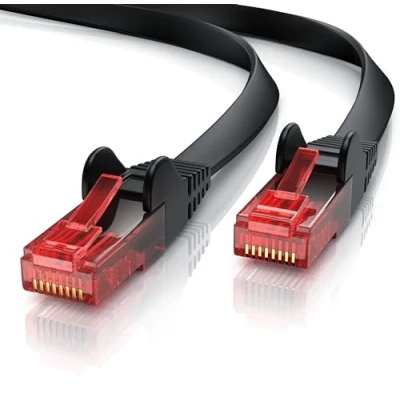 Obrázek CSL 15m Cat 6 síťový kabel plochý Gigabit Ethernet LAN RJ45 Pokládací 10 100 1000 Mbit s patch černý