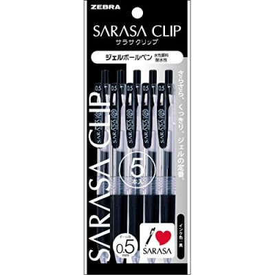Obrázek Zebra Sarasa gelové pero s klipem, černé, 0,5 mm, 5 kusů, P JJ15 BK5
