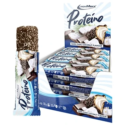 Obrázek IronMaxx Proteino Proteinová tyčinka Dark Choc Coconut 12 x 30 g High na bázi vafle s krémovou náplní proteinový redukcí cukru bez lepku a palmového oleje