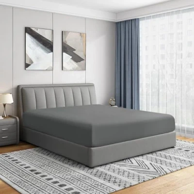 Obrázek Cathay luxusní napínací prostěradlo, hedvábně měkký polyester, pro jednolůžko, Kingsize, šedá