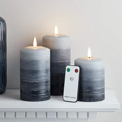 Obrázek Lights4fun 3er Set TruGlow® LED Echtwachskerzen Grau Ombre mit Fernbedienung und Timer batteriebetrieb