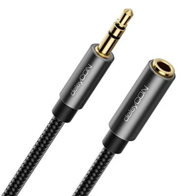 Obrázek deleyCON 0,5m Aux kabel 3,5 mm prodloužení audio jack stereo prodlužovací bavlněný &amp; kovová zástrčka mobilní telefon smartphone tablet sluchátka hiFi Receiver do auta