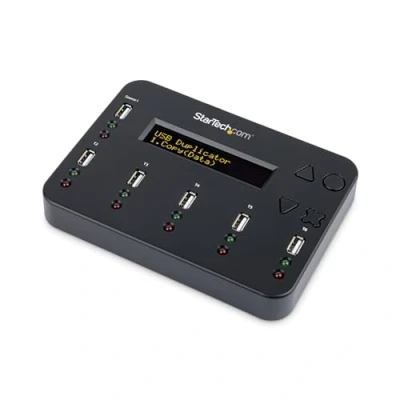 Obrázek StarTech.com 1:5 USB flash disk klonovací stanice a mazací přístroj, kopírka pro více disků, systém soubory Sector by kopírování, 1,5 GB/min, Single 3Pass vymazání, LCD displej