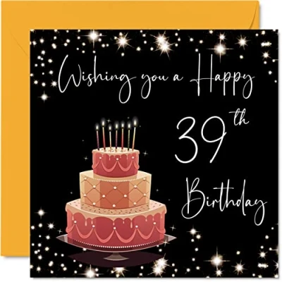 Obrázek Geburtstagskarte zum 39. Geburtstag für Frauen und Männer stilvoll elegant Happy Karten 39 Jahre alte Frau Sohn Tochter Bruder Schwester Onkel Tante 145 mm Geburtstagskarten Geschenk