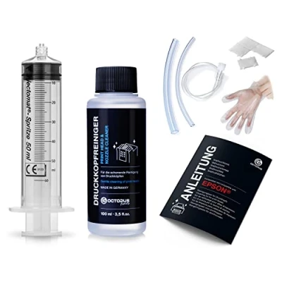 Obrázek Octopus Čistič trysek, čistič tlakových hlav kompatibilní s tlakovými hlavami Epson adaptéry hadice (100 ml)