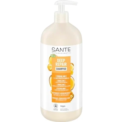 Obrázek SANTE Naturkosmetik Deep Repair Shampoo Squalan + 3násobný proteinový komplex, veganský pečující šampon pro hladké a lesklé vlasy, opravuje suché, poškozené 950 ml