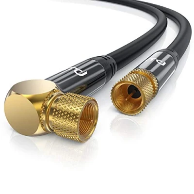 Obrázek CSL 2m SAT kabel HDTV 90 stupňů zahnutý 135db Premium antény satelitní F konektor TV rádio DVB T C S S2 rozměr stínění 75 Ohm černý